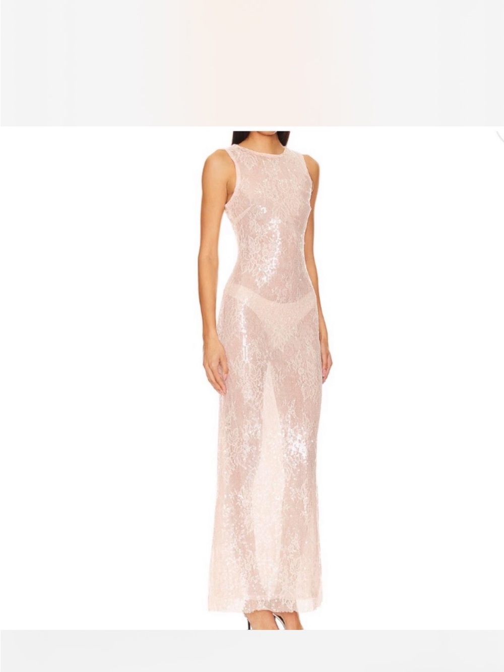 Camila Coelho Sleeveless Lace Maxi Dress in Blush